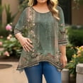 thumbnail image 5 of WTOBBY Women's Plus Size Floral Print 3/4 Sleeve Round Neck Tunic Top Loose Fit Tee for Full Figure Comfort and Fall Seasonal Fashion,Army Green L, 5 of 5