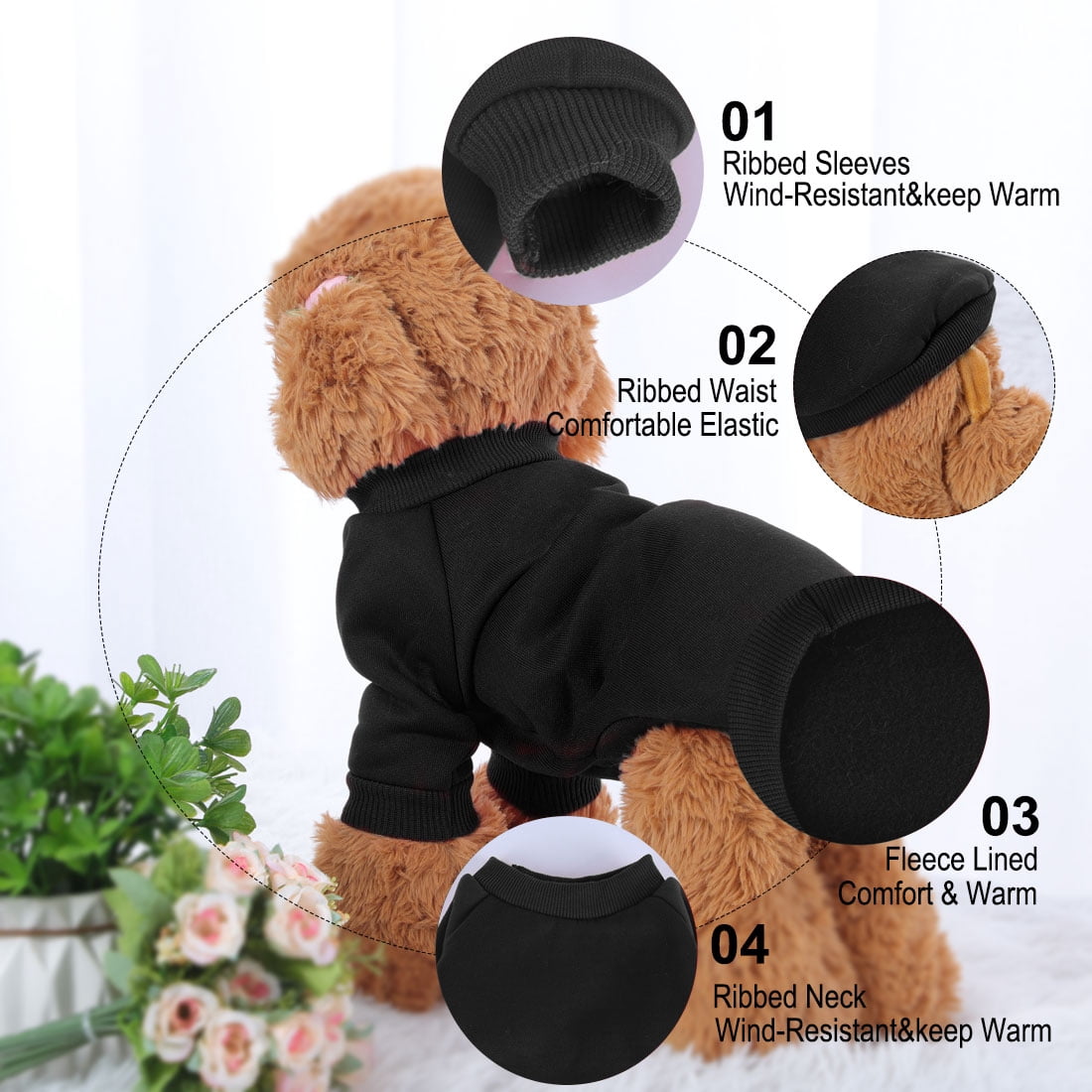 Unique Bargains Cotton Blend Dog Sweatshirt Pet Apparel Fleece Lined Coat XS Black