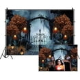 Durable Fabric Halloween Backdrop Horror Cemetery Iron Gate Scary