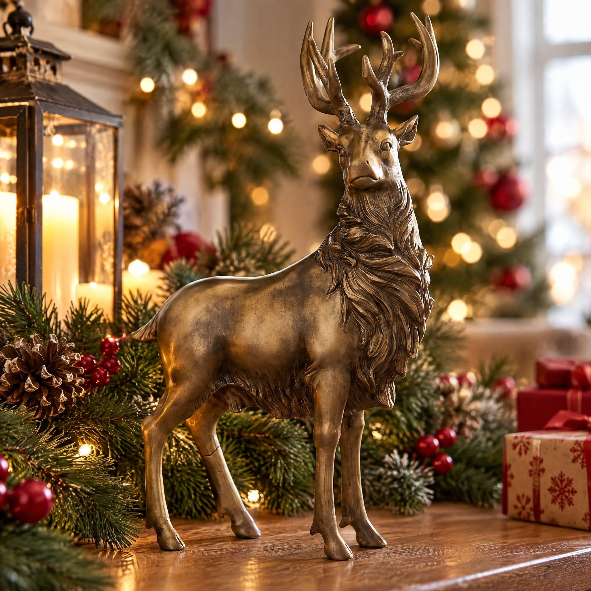 Standing Deer Christmas Decoration, Gold, 15.5", by Holiday Time