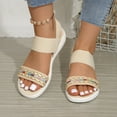 thumbnail image 2 of HomeDM Womens Flat Walking Sandals Open Toe Thick Cushion Comfy Casual Low Wedge Summer Beach Sandals, Beige Size 5.5, 2 of 9
