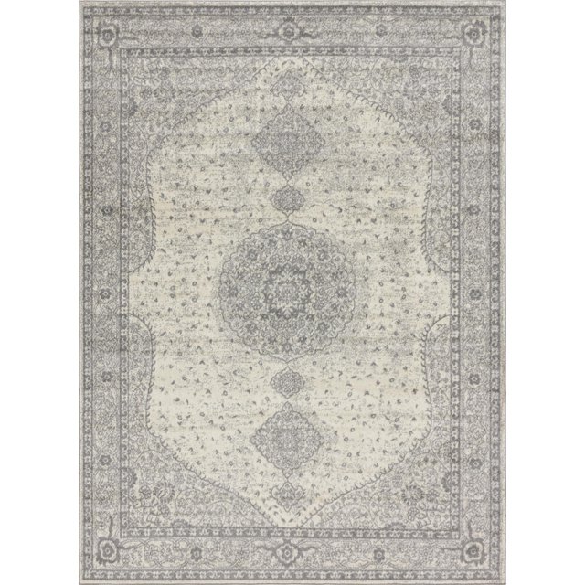 Unique Loom Bromley Collection Vintage Traditional Area Rug, 9 x 12 Feet, Light Gray/Ivory