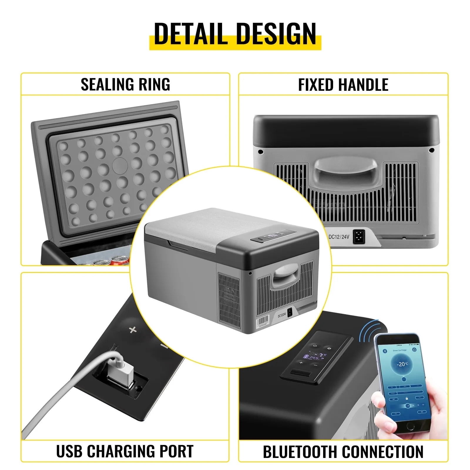 12 Volt Car Refrigerator 16 Quart(15L) Mini Fridge Portable Freezer Compressor Cooler for Truck Van RV Camper SUV Travel Camping Road Trips Tailgating -4℉~68℉