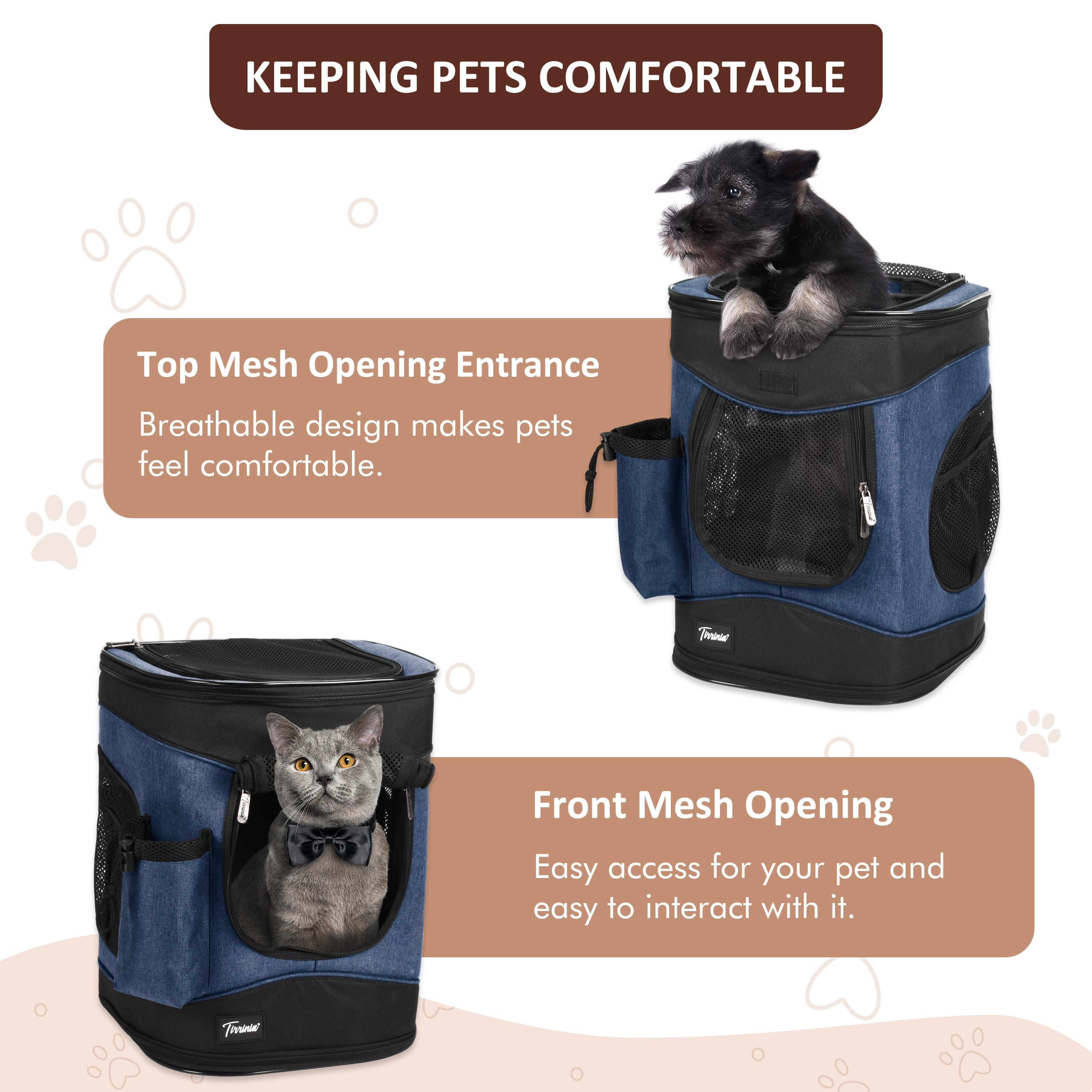 Pawse Pet Carrier Foldable Backpack for Small Cats Dogs And Puppies Upto 18 LBS, Airline-Approved Two-Sided Entry Padded Back Support Travel Carrier for Hiking, Walking, Cycling & Outdoor
