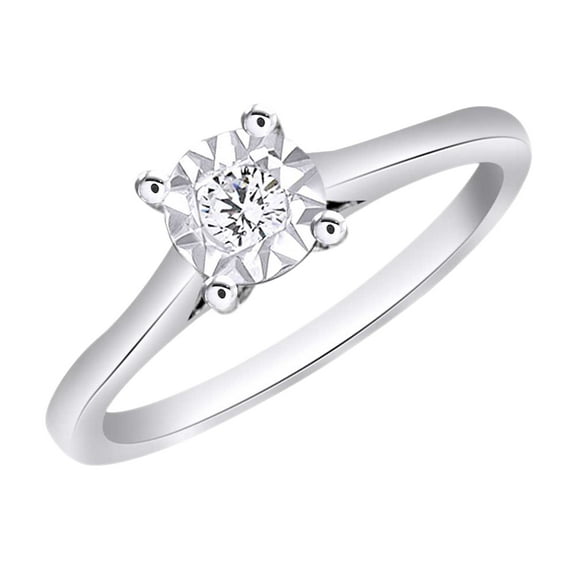 AFFY Round Shape White Natural Diamond Solitaire Engagement Ring In 10k White Gold (0.16 cttw) Ring Size-4