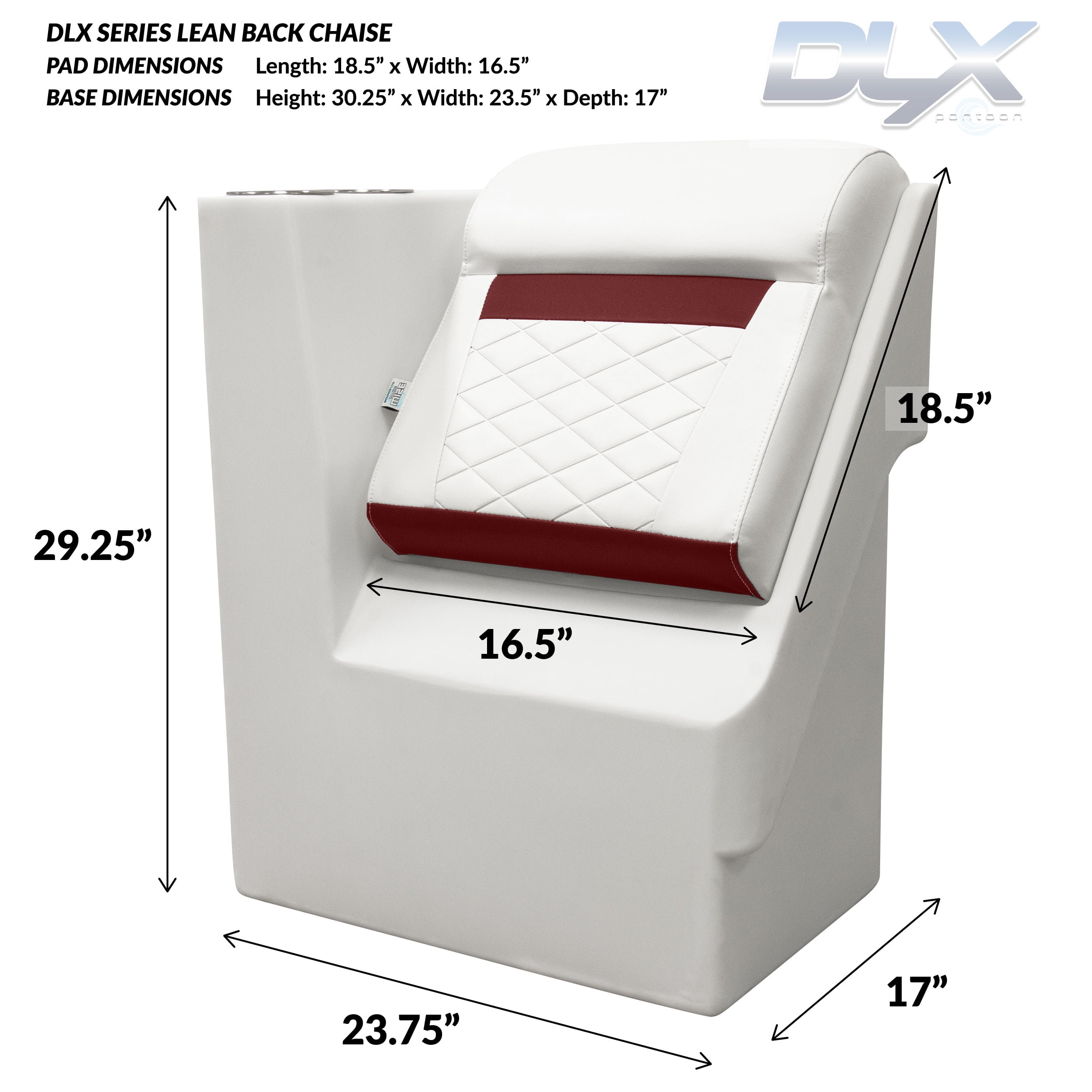 Wise DLX1305L-1906 DLX Series Pontoon Left Radius Lean Back Recliner - White / Crimson Red