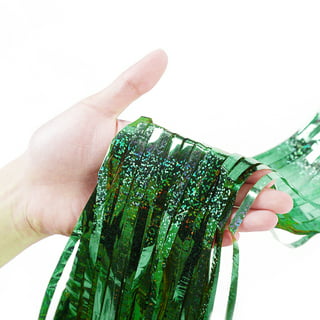 Chainplus Green Foil Fringe Curtain, 2 Packs 3FT x 8FT Metallic
