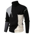 thumbnail image 4 of Dolkfu Men Sweater Turtleneck Patchwork Black Cable Knit Pullover Sweater Big and Tall Casual Color Block Basic Shirts L, 4 of 7