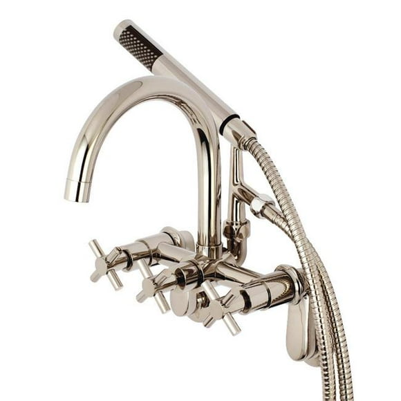 Aqua Vintage AE8156DX Wall Mount Tub Filler with Hand Shower, Polished Nickel - 5.13 x 6.94 x 8.31 in.