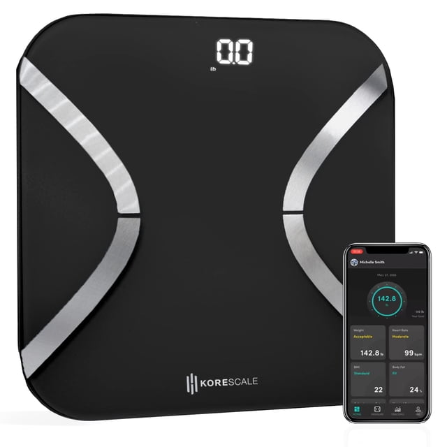 Báscula digital inteligente Korescale Gen2 con IMC, grasa corporal, masa muscular y peso | Báscula de baño de alta precisión, analizador de composición Bluetooth | Compatible con KoreHealth y la app S