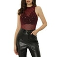 thumbnail image 1 of INSPIRE CHIC Débardeur en Maille Étoilée pour Femmes Col Montant Sans Manches Transparent pour Fête s Rouge, 1 of 6