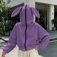 thumbnail image 6 of Tqcoqu Women's Cute Bunny Ear Zip Up Hoodie,Cropped Long Sleeve Loose Casual Sweatshirt Jacket with Kangaroo Pocket,2026 Trendy Outerwear Tops,Purple Women's S-XXL, 6 of 7