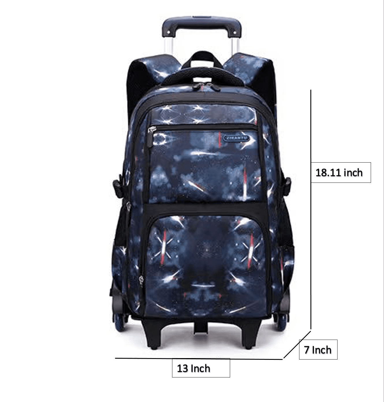 Wadan 6-Wheels Rolling Stylish School Bag Set 18-inch Shoulder Backpack with Lunch Bag & Pen Pouch - All in One-for Boys/Girls
