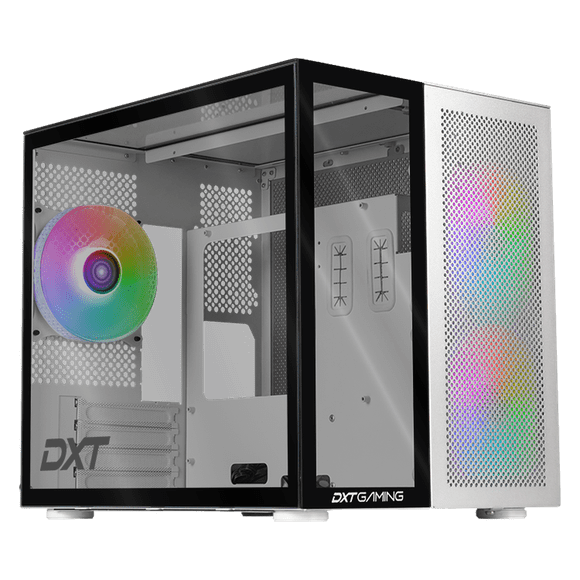 Gabinete Gamer DXTGAMING Titan T7 Micro Torre Micro ATX 3 FAN USB-C Cristal Templado ARGB Metalico plateado