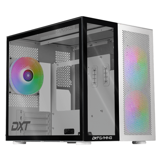 Gabinete Gamer DXTGAMING Titan T7 Micro Torre Micro ATX 3 FAN USB-C Cristal Templado ARGB Metalico plateado