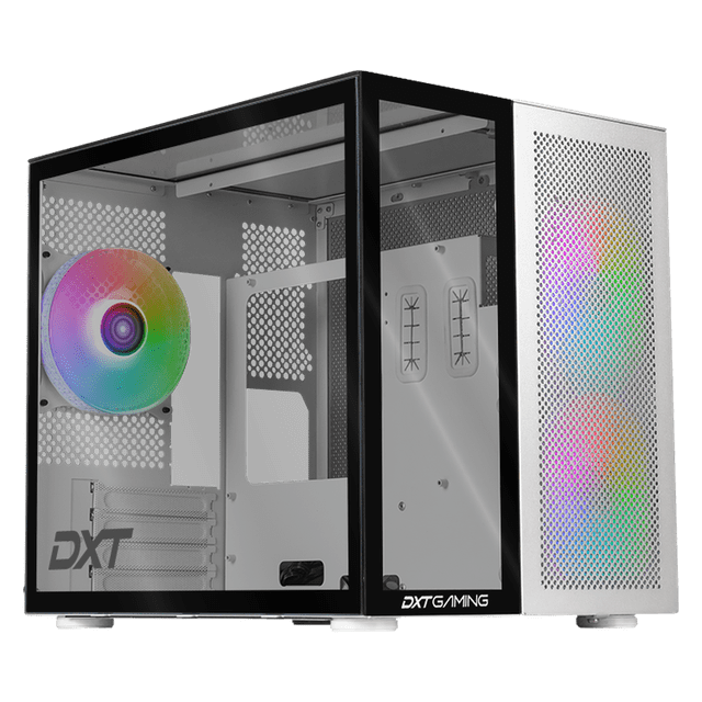 Gabinete Gamer DXTGAMING Titan T7 Micro Torre Micro ATX 3 FAN USB-C Cristal Templado ARGB Metalico plateado