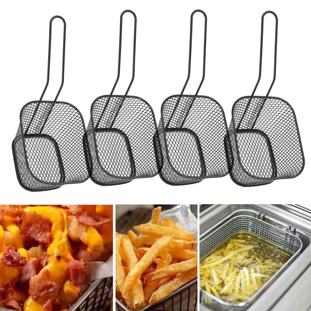 Frying Basket, 4Pcs Stainless Steel Frying Net Basket Cooking Strainer for French Fries Food Kitchen Tool