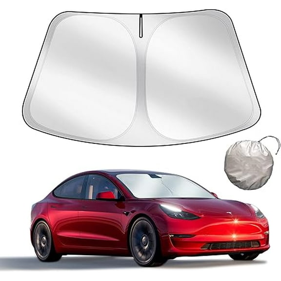 elitegadget Car Windshield Sunshade - Folding Front Window Sun Shade Full Cover for Tesla Model 3/Y 2016 to 2025
