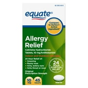 Equate 24 Hour Allergy, Cetirizine Hydrochloride Tablets, 10 mg, 45 Count