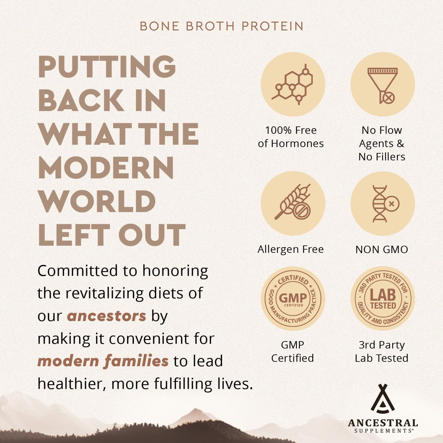 Ancestral Supplements Beef Bone Broth Protein Powder with Beef Organs & Organic Mushrooms, High Protein Supplement, Chocolate Flavor, 20g Protein Per Serving
