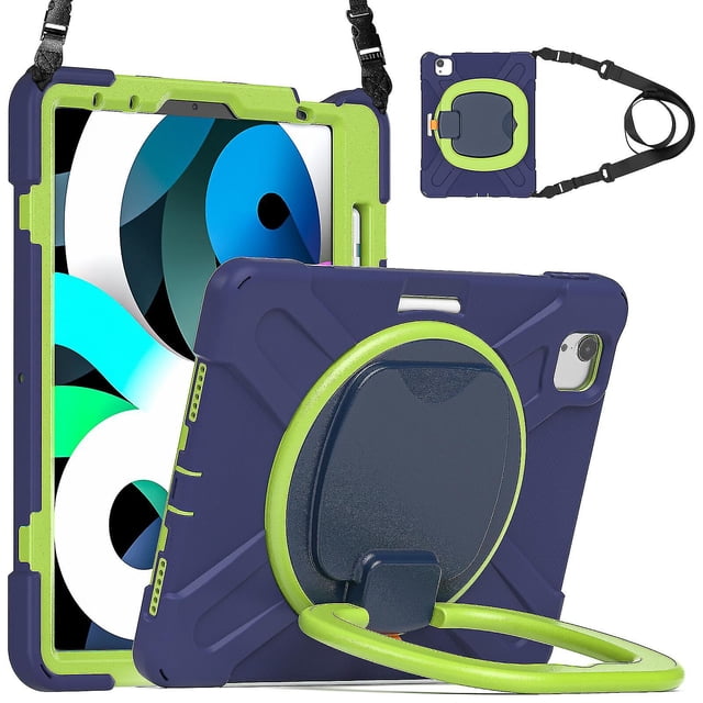 Funda a juego para iPad Air4 de 10,9 pulgadas con correa para el hombro, soporte de anilla ajustable grande, portalápices y protección contra golpes.