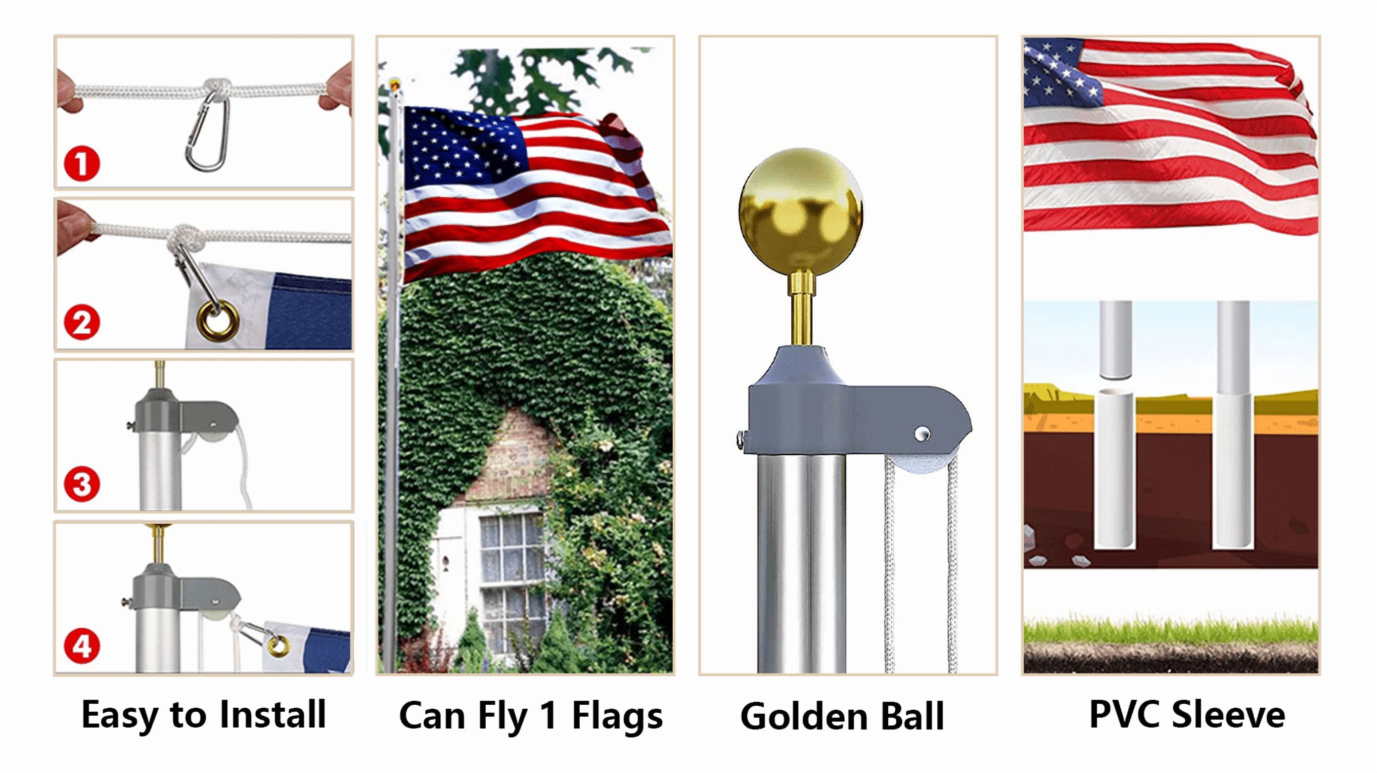 Thanaddo 20 FT Heavy Duty Sectional Flag Pole Kit, Extra Thick Aluminum Flagpole for Outdoor In-Ground Use, Silver