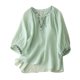thumbnail image 3 of MKLEKYY Playeras Camiseta Holgada Y Cómoda Con Cuello En V Y Mangas De Siete Puntos Bordadas De Algodón Y Lino Para Mujer Talla XXL, 3 of 3