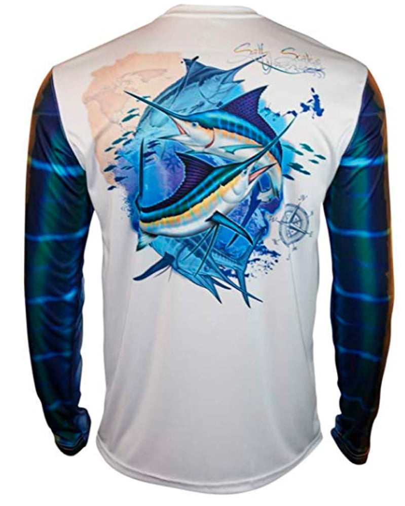Mens Salty Scales Largemouth Bass Small Fishing LS Shirt Dri-Fit UPF 30 