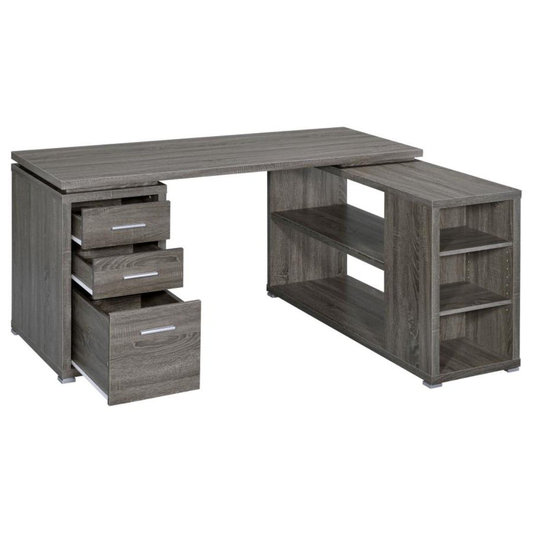 Modern L shaped Home Office Reversible Computer Desk with Storage In Weathered Gray (Weathered Gray)