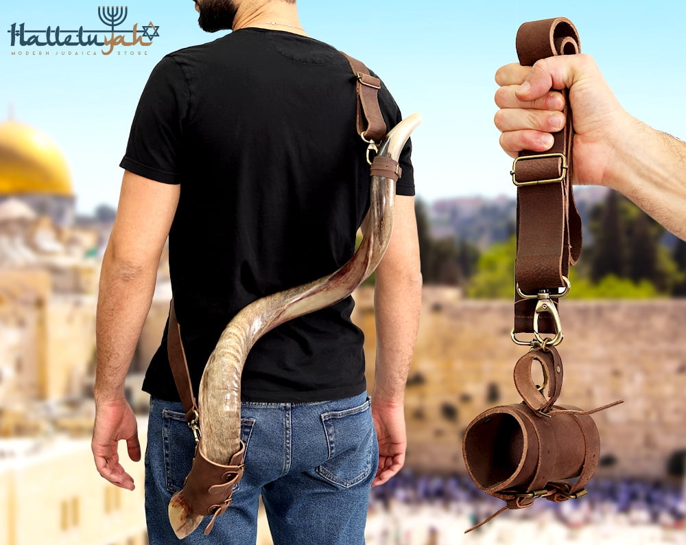 HalleluYAH Shofar Horn Belt – Genuine Leather Blowing Horn Shofar Belt – Premium Leather Strap for Decorative Shofar– Adjustable War Horn Belt with Buckle Closure