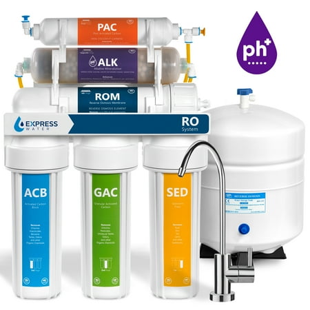 - Express Water Alkaline Reverse Osmosis Filtration System – 10 Stage RO Mineralizing Water Filter – Mineral, Antioxidant, pH + – Under Sink Purifier – 50 GPD