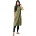 thumbnail image 1 of Aurelia Green Rayon-Blend Solid Regular Kurta For Women Xs, 1 of 3