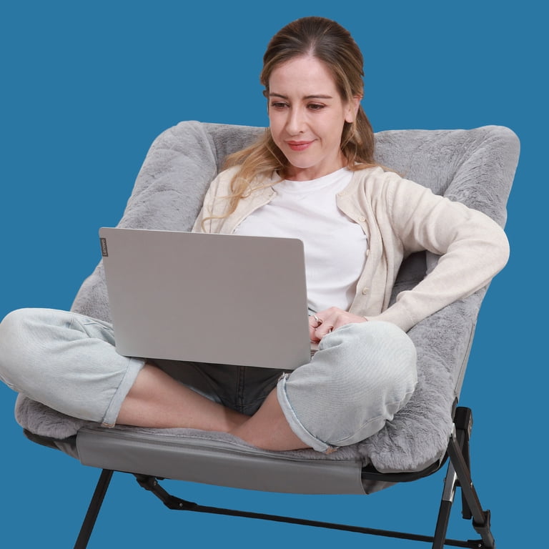 MoNiBloom Foldable Saucer Chair - Oversized Cozy Lounge Chair With Faux Fur (Gray)