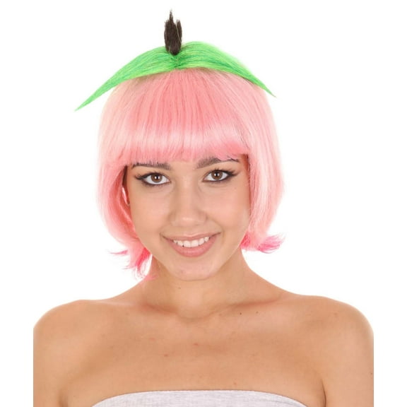 Peach Bob Wig for Women - Fancy Party & Cosplay Halloween Wig - Flame-Retardant Synthetic Fiber - Pink & Green