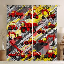 Homewish Kids Boys Red Truck Curtains Pack of 2 (42x84 Each),Cartoon Car Theme Curtains Blackout,Graffiti Splash Bedroom Curtains,Lightweight Room Decor