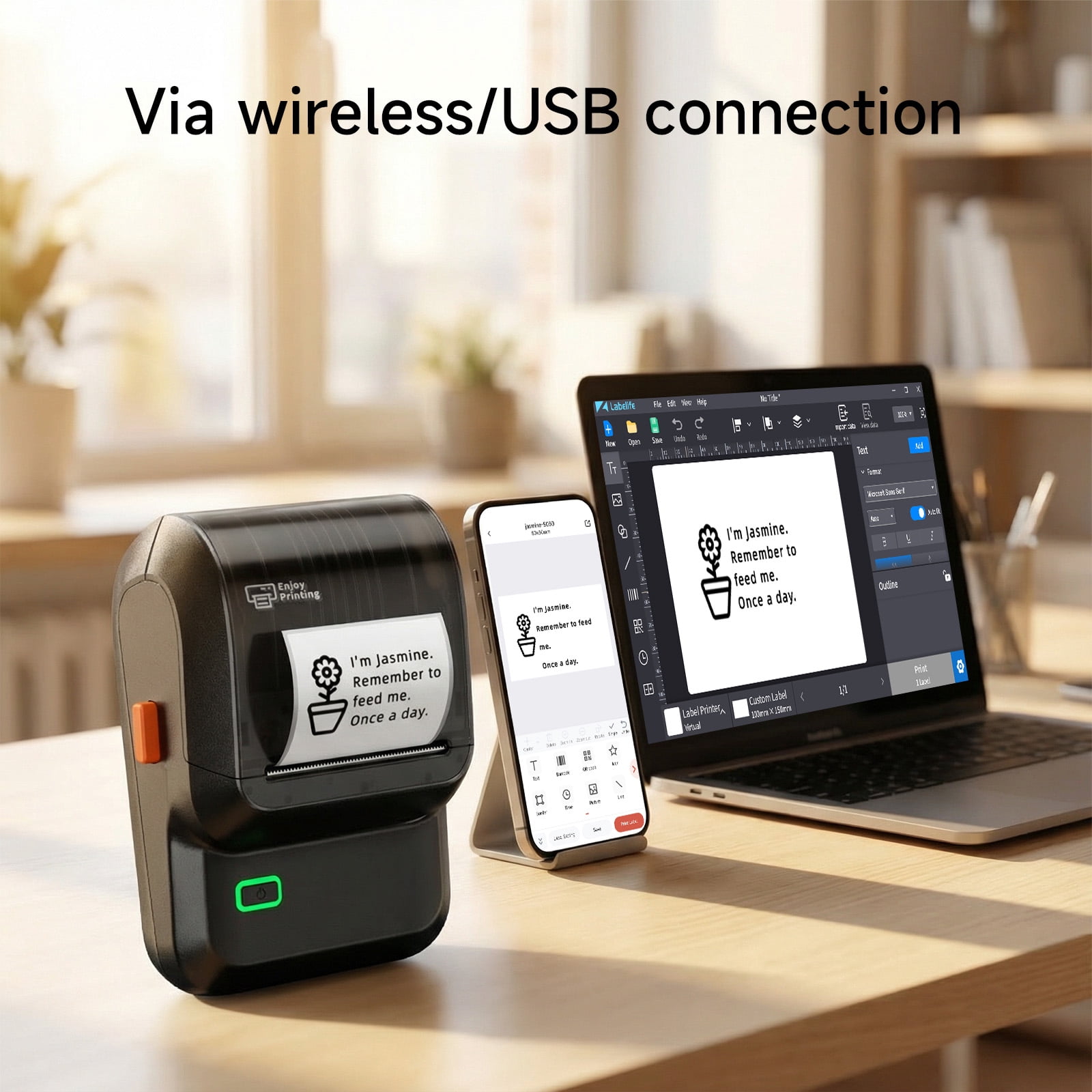Phomemo M100 Label Maker with 100 Labels,Thermal Bluetooth Label Printer,No Ink 2 inch Barcode Printer with App Control, for Small Business, Clothing Tags,Round Gift Stickers(Black)