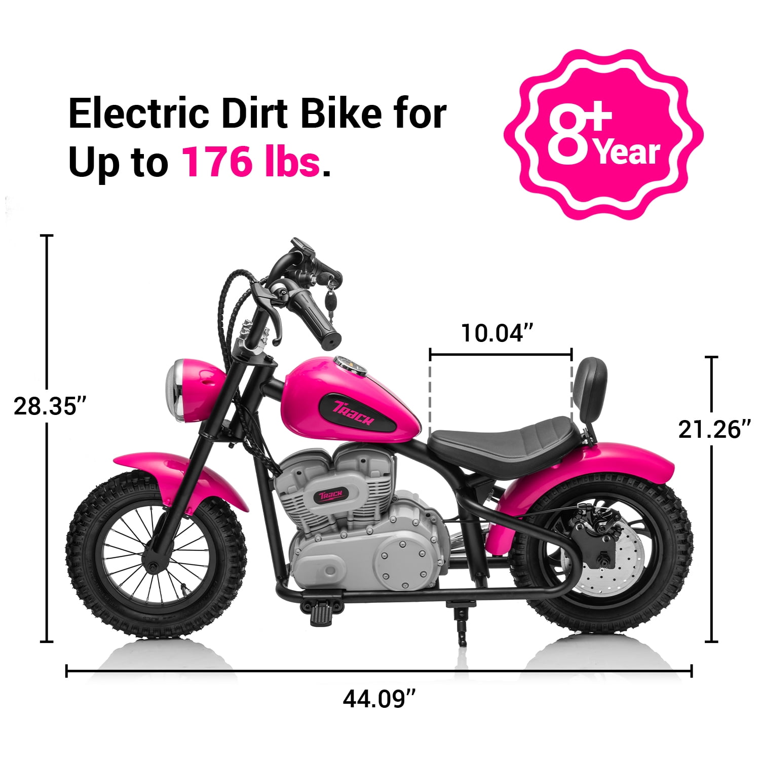 Track 7 24V Electric Dirt Bike for kids, 250W Ride on Motorcycle with Twist Grip Throttle, Hand-Operated Brakes, Key Start, Off-Road Motocross Speed Up to 10 MPH, Age 8+, Pink
