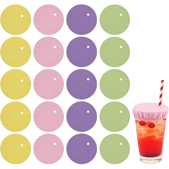20pcs Drink Cover Scrunchie, Women's Drink Protectors with Straw Holes Drug-Proof Reusable Drink Lids Drink Cap for Nightclubs Party (Blue,Yellow,Pink,Green), 3.94in