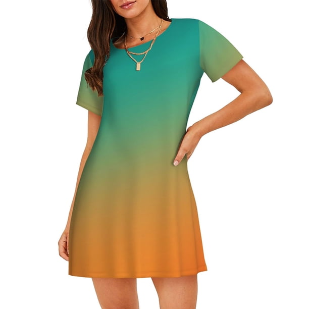Easygdp Orange To Teal Gradient1 Camisón de manga corta para mujer, informal, estampado