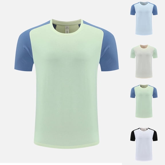 NuoCaiYun Men's Athletic Short Sleeve T-Shirts Quick Dry Workout Sun Protection Swim Shirts Trendy Color Block Raglan Sleeve Tshirt