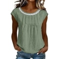 thumbnail image 3 of VBVC Women's Cotton-Linen Lace Trim Tunic Top,Ladies Cap Sleeve Pleated Casual Blouse,Summer Breathable Crew Neck Shirt for Women,Green,S-3XL, 3 of 9