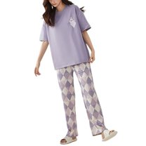SWSMCLT Women's Cotton Pajama Set Short Sleeve 2 Piece Lightweight Pj Set Pjs Summer Fall Cute Soft Basic Breathable Style4 Large