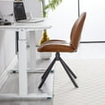 thumbnail image 6 of PU Leather Swivel Office Chair No Wheels, Small Comfy Mid Century Armless Desk Chair, Cute Swivel Vanity Chairs No Wheels for Small Spaces, Bedroom,Living Room,Home Office, Brown, 6 of 16