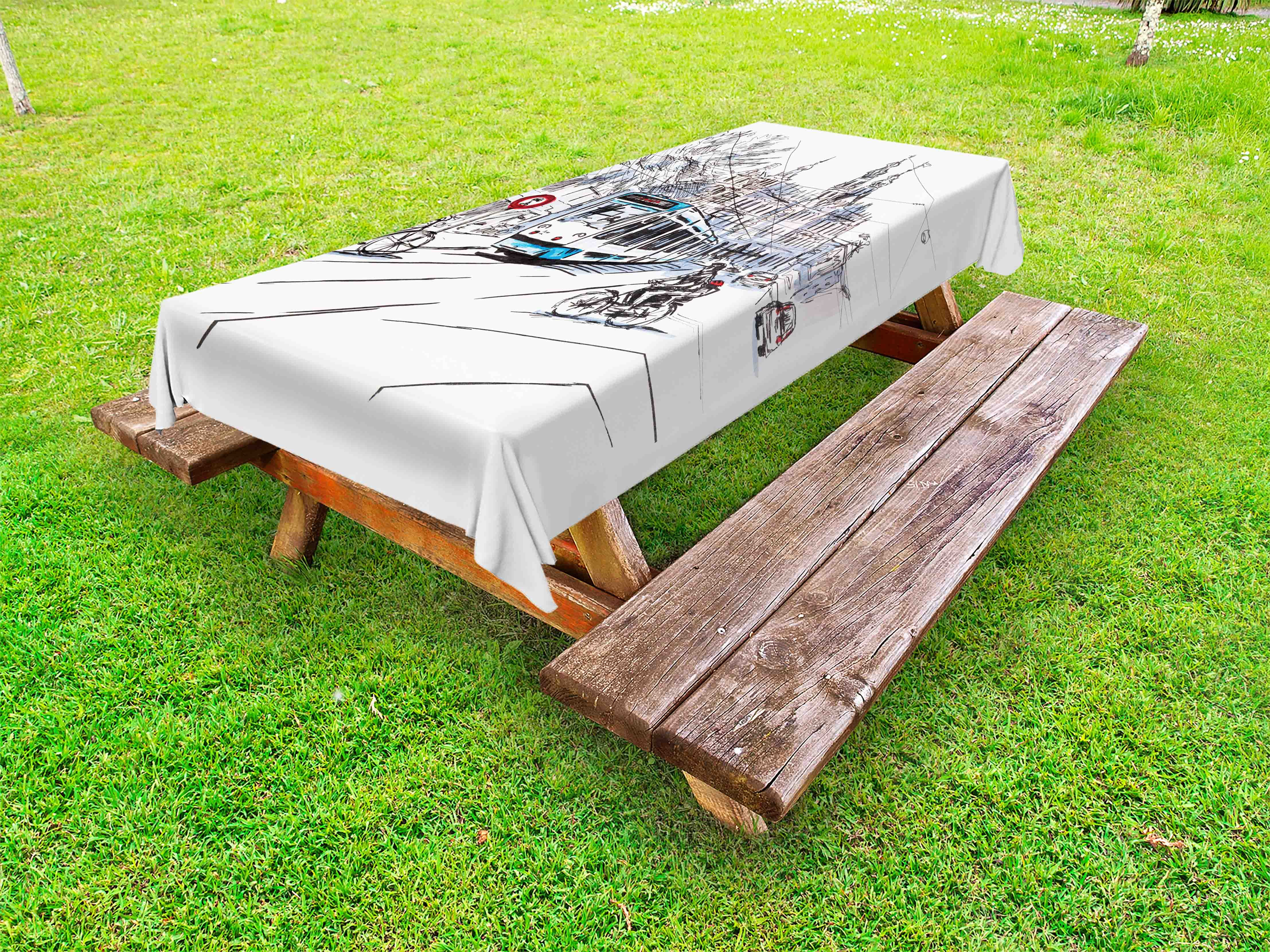 Sketchy Outdoor Tablecloth Hand Drawn Tram And Bicyclists Cityscape Of Amsterdam Netherlands Urban Life Decorative Washable Fabric Picnic Tablecloth 58 X 120 Inches Blue Lilac White By Ambesonne Walmart Com Walmart Com
