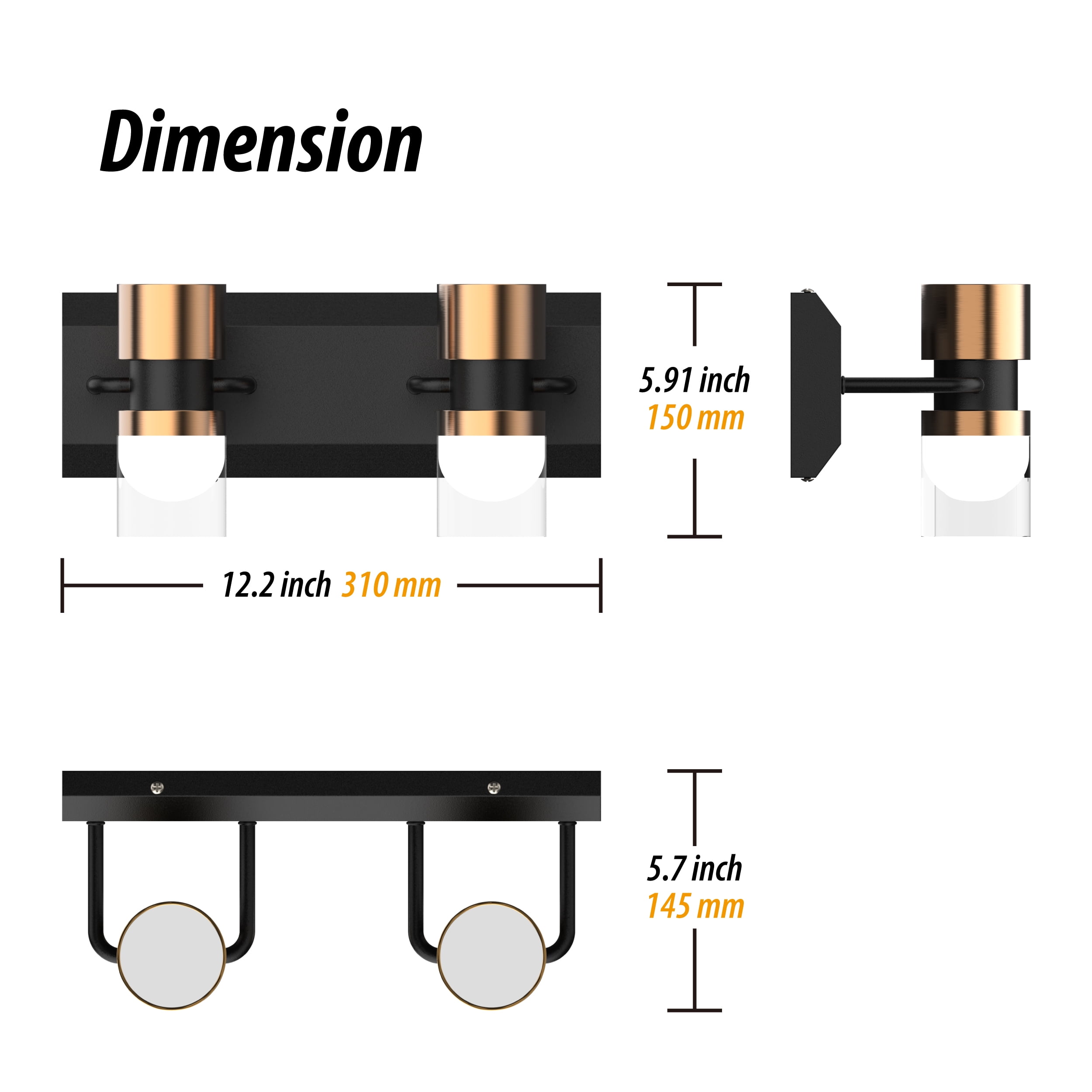 LIGHTINN Bathroom Light Fixtures Dimmable LED Vanity Lights Crystal Clear Cylinder Design Lampshade 4000K Wall Light Fixtures 2-Light