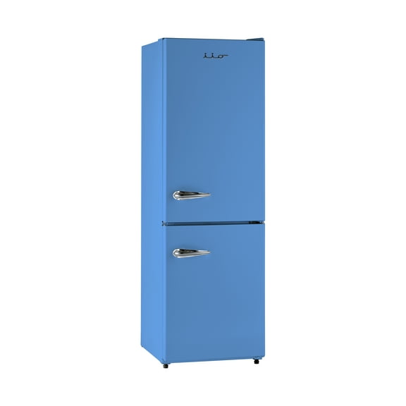 iio 24" 11 Cu Ft Bottom Freezer Retro Refrigerator Fridge for Bedroom, Multiflow 360°, Small Mini Ice Cube Tray, 1 Fruit container, LED Dorm Office Beverage Quiet Compressor, Light Blue (Right Hinge)