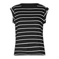 thumbnail image 5 of Povozer Women's Cap Sleeve Striped Tops 2025 Batwing Sleeve Summer Crewneck Tee Knit Casual Loose Shirts(Black,M), 5 of 6
