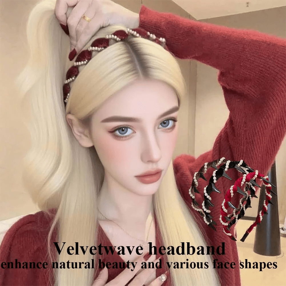 2026 New Retro High Skull Pearl Headband, Voluminous Comb Headband With Teeth for Women, Vintage High Cranium Artificial Pearl Hairband, Anti-Slip Wavy Zigzag Headbands (2PC-D)