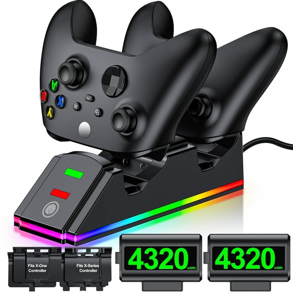 ESYWEN Xbox Controller Charger with 2x4320 mWh Rechargeable Batteries, Charging Station for Xbox Series X/S/One S/X/Elite