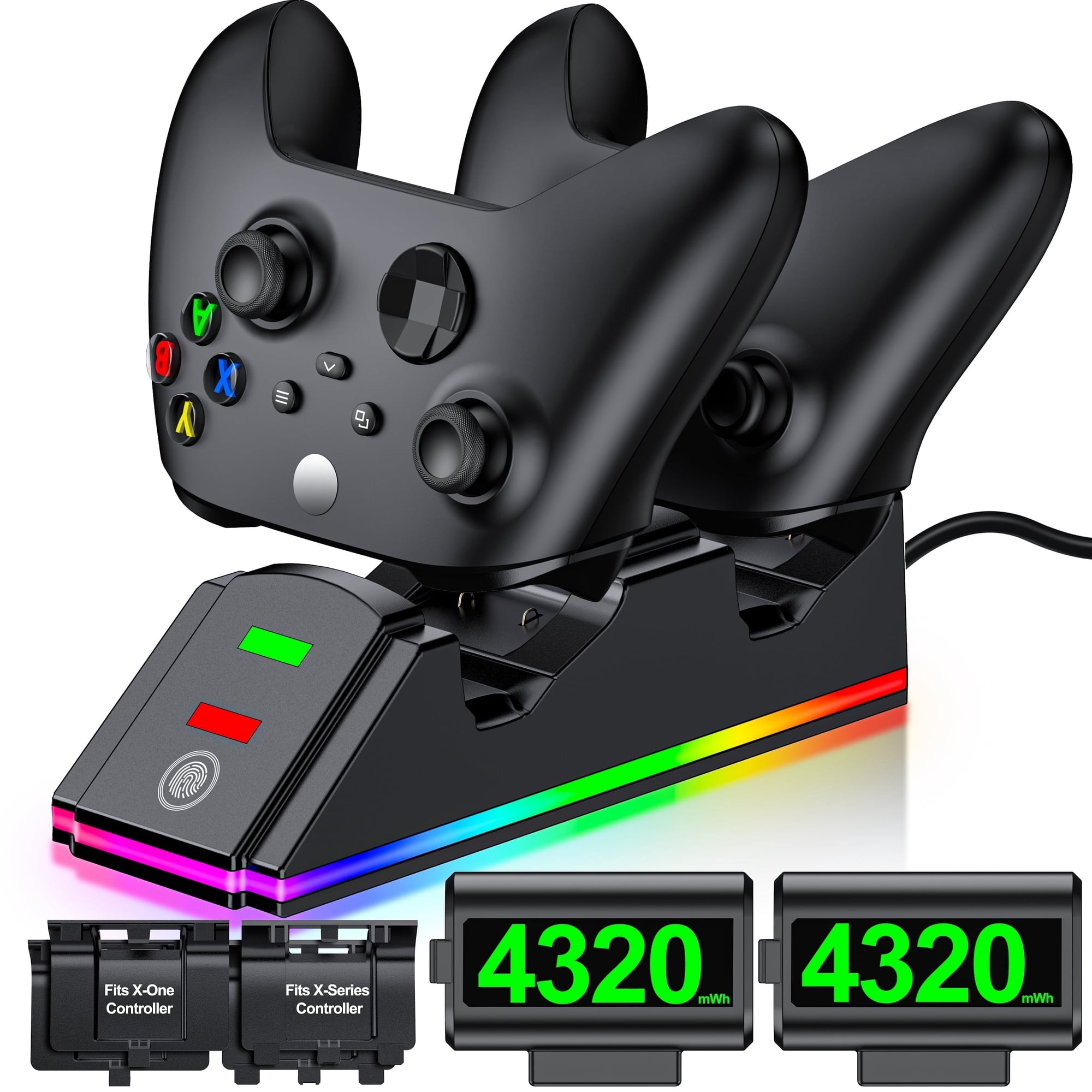 ESYWEN Xbox Controller Charger with 2x4320 mWh Rechargeable Batteries, Charging Station for Xbox Series X/S/One S/X/Elite
